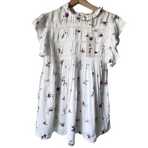 Women's IN LOOM fling top flounce femine white summer flower‎ fresh 100% rayon M